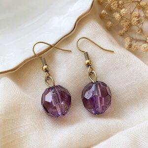 Vintage Purple Faceted Lucite Bead Dangle Earrings Minimalist Lightweight Lilac